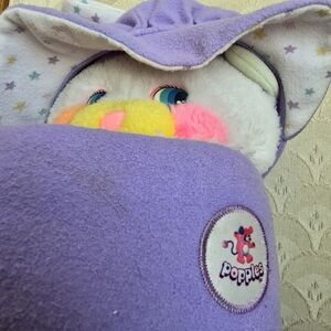 Vintage Popples Baby Bibsy Plush Animal White Purple Star Bonnet 80s Nostalgia